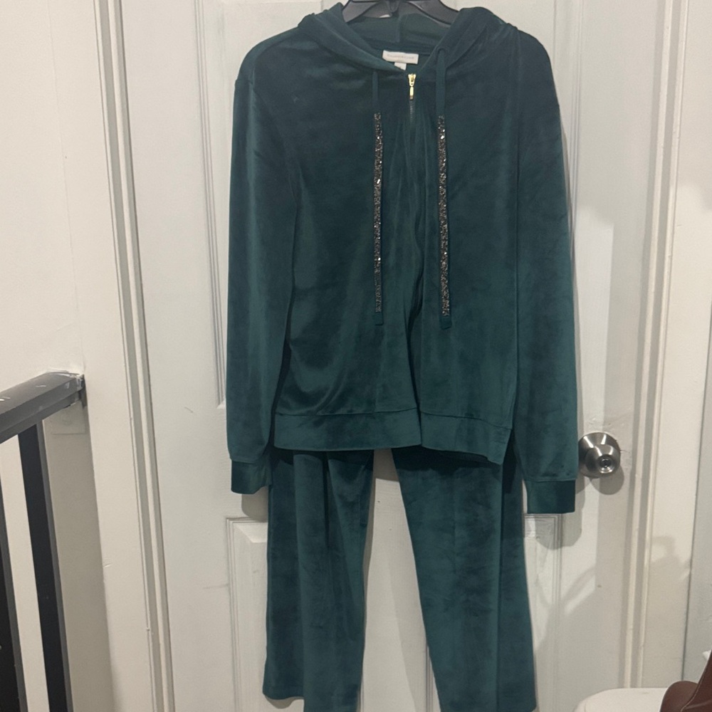 Charter Club Forest Green Velour Hoodie Set
